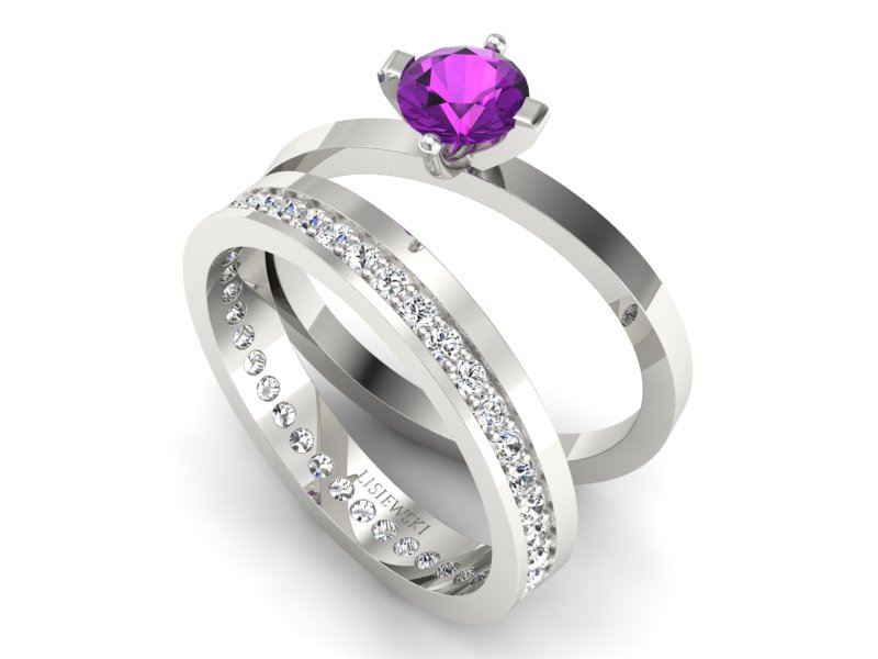 Złoty Pierścionek z ametystem i brylantami - P47145T33bat - 3