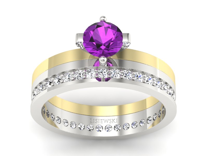 Złoty Pierścionek z ametystem i brylantami - P47145T33bzat - 1
