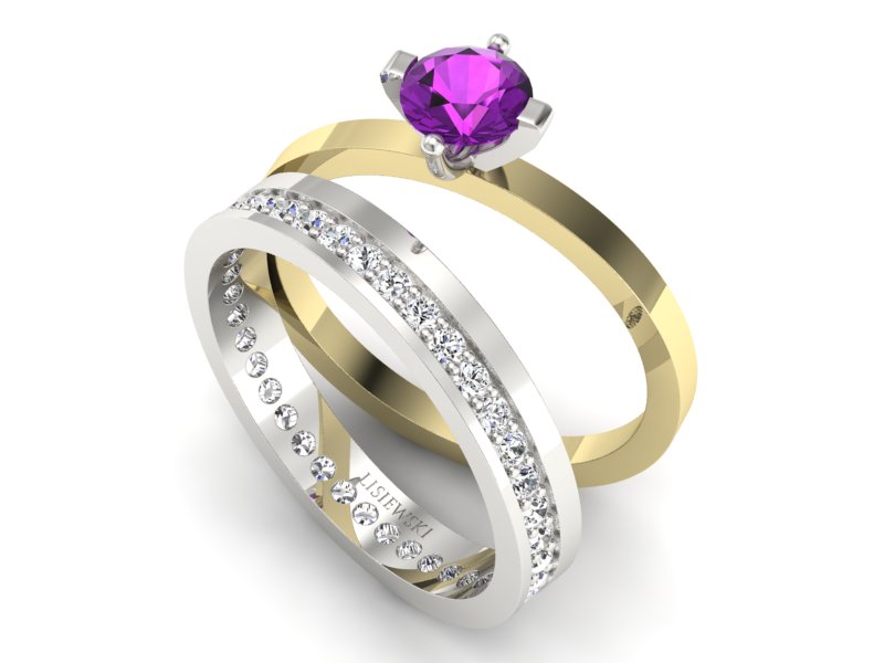 Złoty Pierścionek z ametystem i brylantami - P47145T33bzat