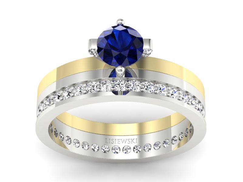 Złoty Pierścionek z szafirem i brylantami - P47145T33bzsz - 1
