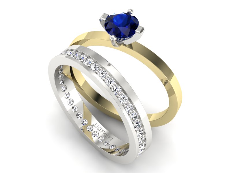 Złoty Pierścionek z szafirem i brylantami - P47145T33bzsz - 3