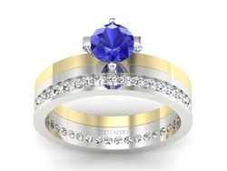 Złoty Pierścionek z szafirem i diamentami - P47145T33bzszc