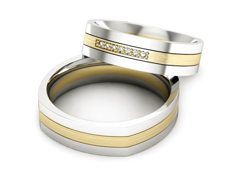 Obrączki ślubne z diamentami dwukolorowe - P55160351bzmp - 2