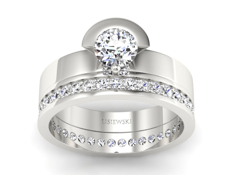 Złoty pierścionek z diamentem i brylantami - P62145T32b - 1