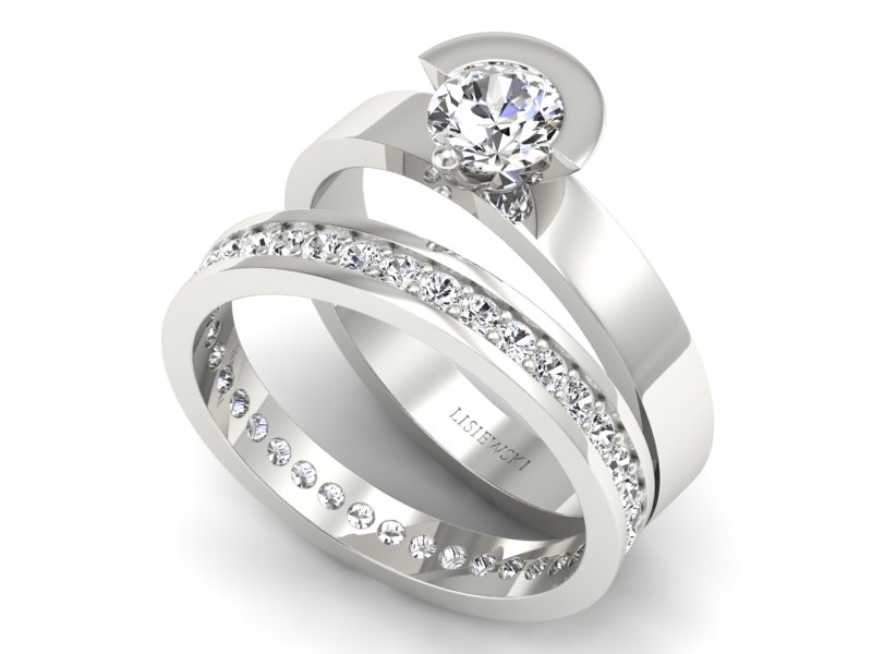 Złoty pierścionek z diamentem i brylantami - P62145T32b - 3