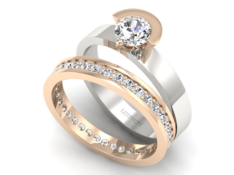 Pierścionek z brylantem czerwone i białe złoto - P62145T32bc - 3