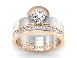 Pierścionek z brylantem czerwone i białe złoto - P62145T32bc