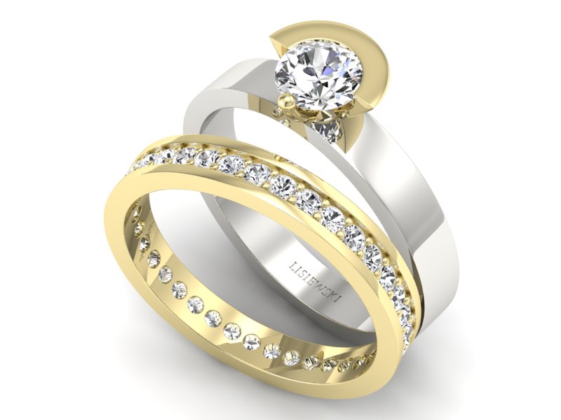 Pierścionek z diamentami żółte i białe złoto - P62145T32bz - 3