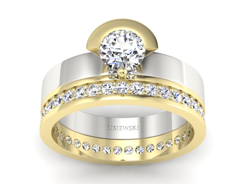 Pierścionek z diamentami żółte i białe złoto - P62145T32bz - 1