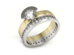 Pierścionek z diamentami żółte i białe złoto - P62145T32zb