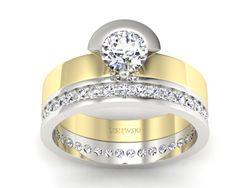 Złoty pierścionek z diamentem żółte i białe złoto - P62145T32zb