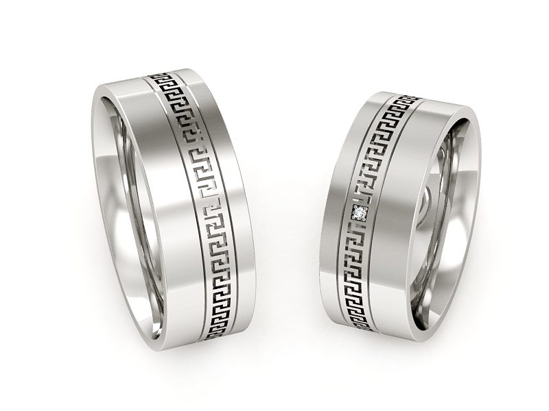 Złote Obrączki z diamentem białe złoto 585 - P65170353b - 3