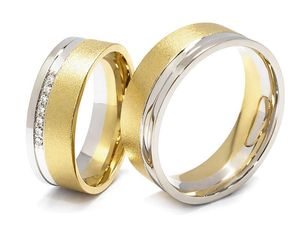 Złote obrączki z diamentami dwukolorowe złoto