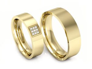 Złote obrączki z diamentami soczewkowe obrączki