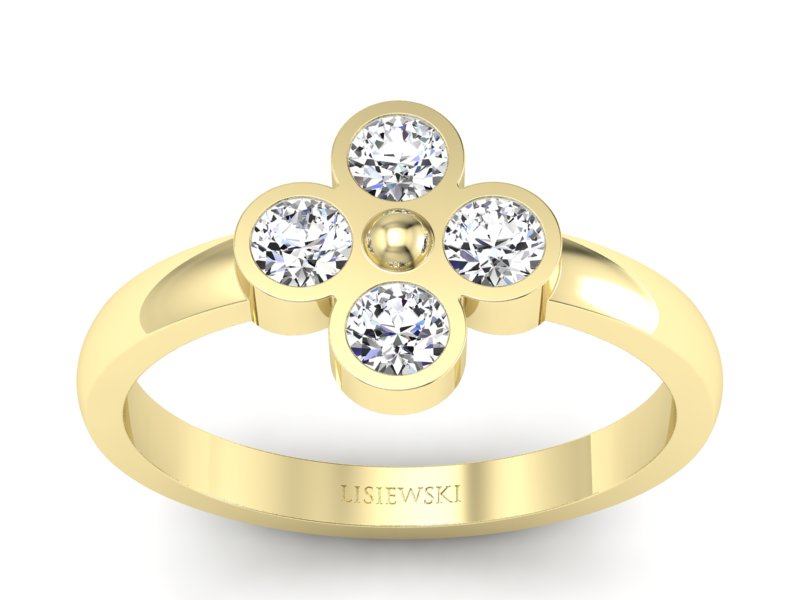 Złoty pierścionek z brylantami w żółtym złocie - w00016br_Si_H - 1