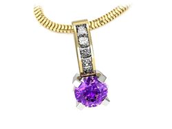 Złoty Wisiorek z ametystem i diamentami - w15095zbat