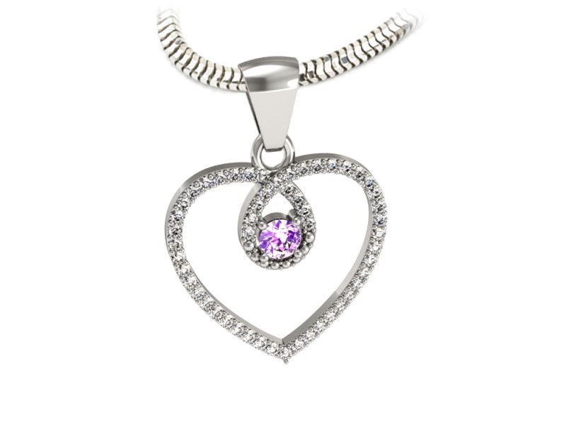 Zawieszka z ametystem i brylantami białe złoto - W15383bat - 1