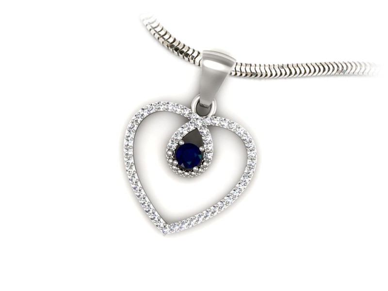Zawieszka z szafirem i brylantami białe złoto - W15383bsz