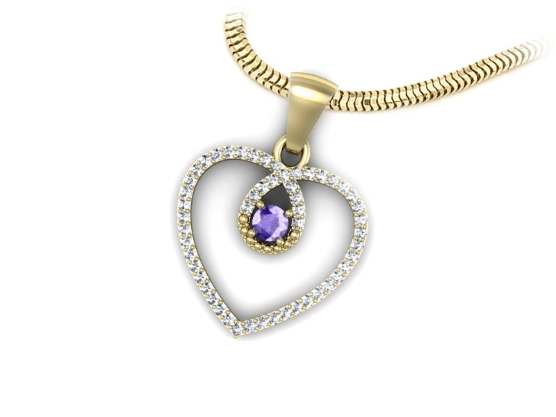 Wisiorek z ametystem i brylantami żółte złoto - W15383zat - 2