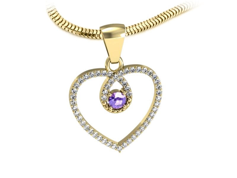 Wisiorek z ametystem i brylantami żółte złoto - W15383zat - 1