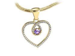 Wisiorek z ametystem i brylantami żółte złoto - W15383zat