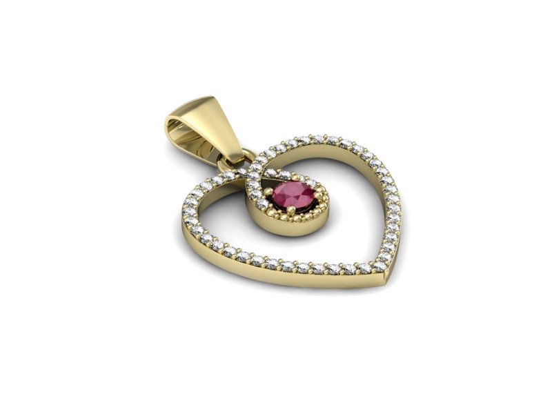 Zawieszka z rubinem i brylantami żółte złoto 585 - W15383zr - 3