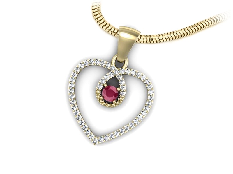 Zawieszka z rubinem i brylantami żółte złoto 585 - W15383zr - 2