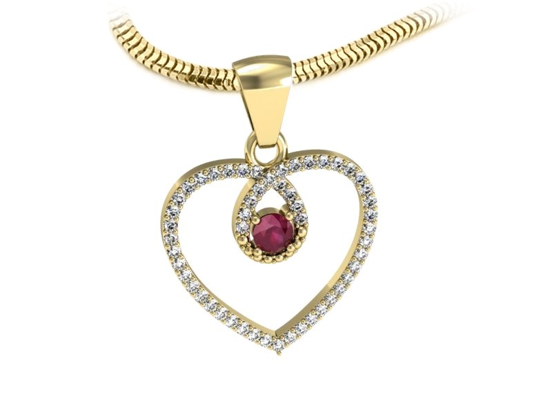 Zawieszka z rubinem i brylantami żółte złoto 585 - W15383zr - 1