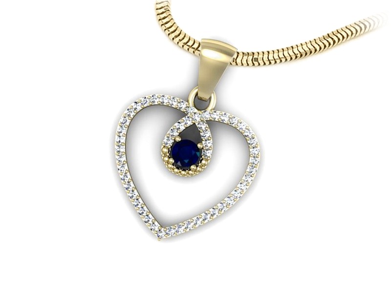 Zawieszka z szafirem i brylantami żółte złoto - W15383zsz - 2