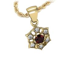 Zawieszka z granatem i brylantami żółte złoto - w16145zgr