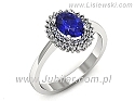Pierścionek z białego złota z szafirem cejlońskim ~1ct i brylantami ~0.23ct Si1/H z certyfikatem autentyczności, próba 585, masa ~2.8g.