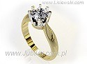 Pierścionek z białego i żółtego złota z brylantem ~0,9ct P1/H z certyfikatem autentyczności, próba 585, masa ~3g.